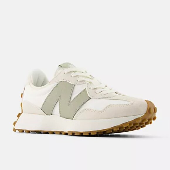 New Balance Women's 327 Sneakers Color Linen with Sea Salt and Olivine - Picture 1 of 4
